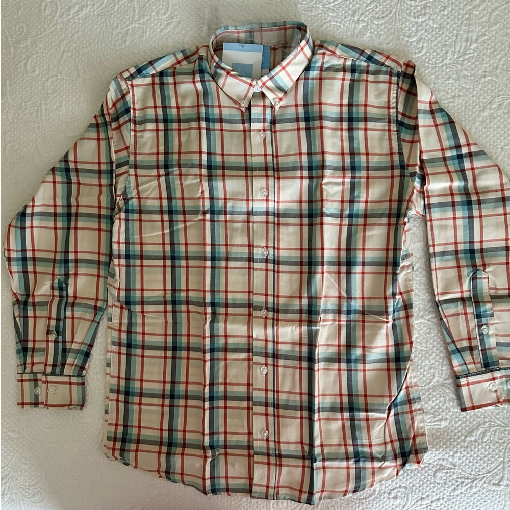 Bakers Plaid, Button Down Shirt. 
Long Sleeve, Button Cuff. Big Boy Sz 14